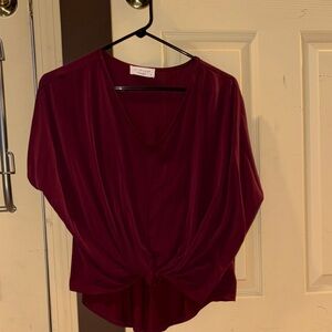 Lavender Field Burgundy Women's Blouse with Front Knot